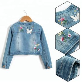 Breathable Girls Jean Jacket / Children's Denim Jeans With Covered Button